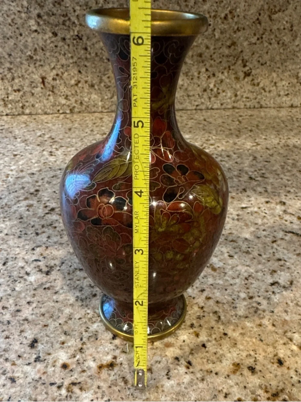 Vintage Red and Gold Cloisonné Vase 6 1/4 inches tall